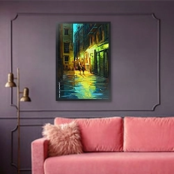 «Городской квартал ночью» в интерьере в классическом стиле над комодом