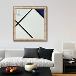 «Composition No 1, 1925, by Piet Mondrian. Netherlands, 20th century.» в интерьере гостиной в стиле минимализм в светлых тонах