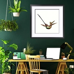 «Colorful vintage hummingbird» в интерьере кабинета с зелеными стенами