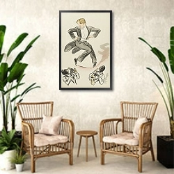 «Rip danse le charleston» в интерьере комнаты в стиле ретро с плетеными креслами