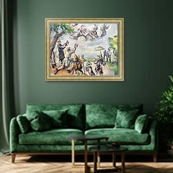 «Apotheosis of Delacroix» в интерьере зеленой гостиной над диваном