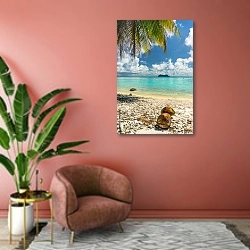 « Райский вид с атолла Рангироа, Французская Полинезия» в интерьере современной гостиной в розовых тонах