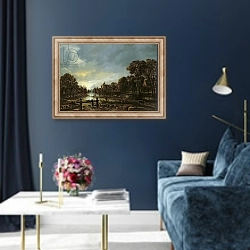 «Moonlit River Landscape with Cottages on the Wooded Banks» в интерьере в классическом стиле в синих тонах