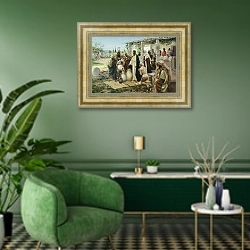«Чудо в Кане. 1887» в интерьере гостиной в зеленых тонах