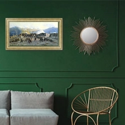 «Сражение на Шипке» в интерьере классической гостиной с зеленой стеной над диваном