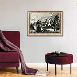 «The Defeated Spanish prostrate before Napoleon before his entry into Madrid, December 1808» в интерьере гостиной в бордовых тонах