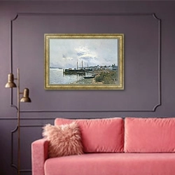 «После дождя Плес» в интерьере гостиной с розовым диваном