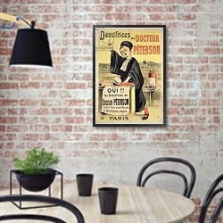 «Poster advertising Dr. Peterson's toothpastes» в интерьере кухни в стиле лофт с кирпичной стеной
