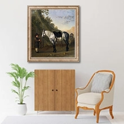 «Мальчик с серой лошадью» в интерьере в классическом стиле над комодом