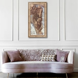 «Страшный суд, фреска из Сикстинской капеллы [12]. Фрагмент. Возносящийся праведник» в интерьере гостиной в классическом стиле над диваном