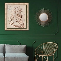 «Study of an Arm Inv.1859/5/14/819» в интерьере классической гостиной с зеленой стеной над диваном