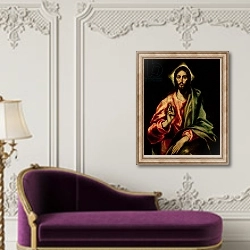 «Christ Blessing 2» в интерьере в классическом стиле над банкеткой