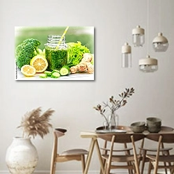 «Полезные продукты» в интерьере кухни в стиле ретро над обеденным столом