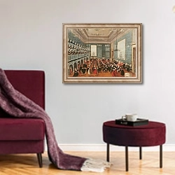 «Concert given by the girls of the hospital music societies in the Procuratie, Venice» в интерьере гостиной в бордовых тонах