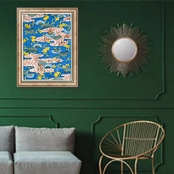 «Fabric design, end nineteenth century» в интерьере классической гостиной с зеленой стеной над диваном