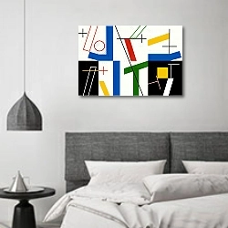 «Six spaces with crosses» в интерьере спальне в стиле минимализм над кроватью