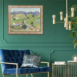 «Landscape Near Lago, Algarve, Portugal» в интерьере в классическом стиле с зеленой стеной