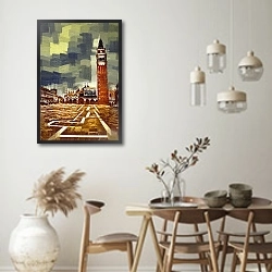 «Площадь с башней в Венеции» в интерьере столовой в стиле ретро