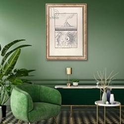 «Stromboli, 1750» в интерьере гостиной в зеленых тонах
