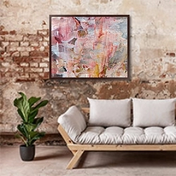 «Абстрактная картина #31» в интерьере гостиной в стиле лофт над диваном