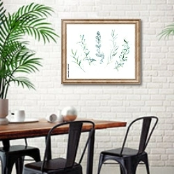 «Акварельный ботанический набор» в интерьере столовой в скандинавском стиле с кирпичной стеной