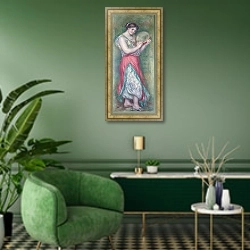 «Танцовщица с тамбурином» в интерьере гостиной в зеленых тонах