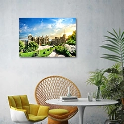 «Крым, Воронцовский дворец» в интерьере современной гостиной с желтым креслом