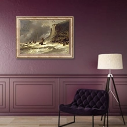 «Storm on the Coast at Etretat, Normandy, 1851» в интерьере в классическом стиле в фиолетовых тонах