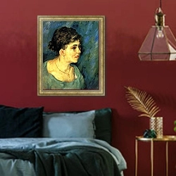 «Портрет женщины в голубом» в интерьере спальни с акцентной стеной