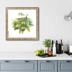 «Акварельная оливковая ветвь» в интерьере кухни в голубых тонах