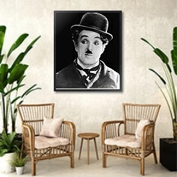 «Chaplin, Charlie (Circus, The) 4» в интерьере комнаты в стиле ретро с плетеными креслами