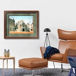 «View of the Boyar Palace in the Moscow Kremlin, printed by Lemercier, Paris, 1840s» в интерьере кабинета с кожаным креслом