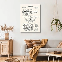 «Патент на аэроплан-разведчик, 1919 г» в интерьере гостиной в стиле ретро над диваном