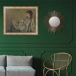 «Portrait of the Artist's Wife» в интерьере классической гостиной с зеленой стеной над диваном