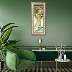 «Gismonda, c.1894» в интерьере гостиной в зеленых тонах