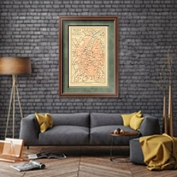 «Карта Брюсселя, конец 19 в. 2» в интерьере в стиле лофт над диваном