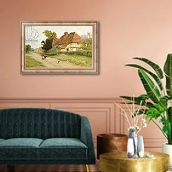 «The Village Inn» в интерьере классической гостиной над диваном