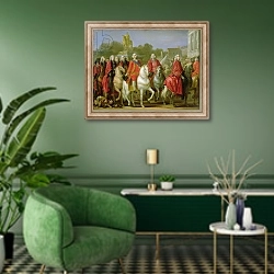«Inauguration of the Place Louis XV, 20th June 1763» в интерьере гостиной в зеленых тонах