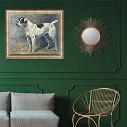 «A Jack Russell, 1891» в интерьере классической гостиной с зеленой стеной над диваном