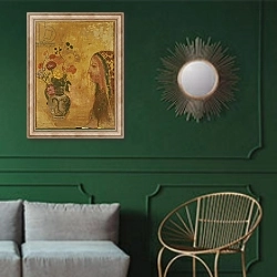 «Profile of a Woman» в интерьере классической гостиной с зеленой стеной над диваном