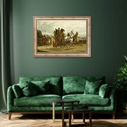 «The London to York Stagecoaches,» в интерьере зеленой гостиной над диваном