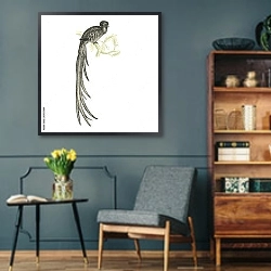 «Райская птица 3» в интерьере гостиной в стиле ретро в серых тонах