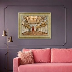 «Виды залов Зимнего дворца. Георгиевский зал» в интерьере гостиной с розовым диваном