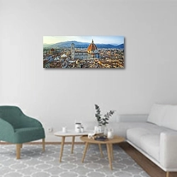 «Италия, Флоренция. Рассветная панорама» в интерьере современной гостиной в светлых тонах