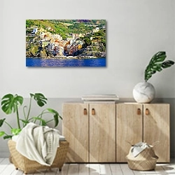 «Италия. Чинкве-Терре. Панорама Риомаджоре» в интерьере современной комнаты над комодом