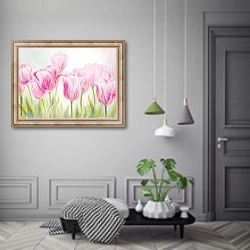 «Светло-розовые тюльпаны» в интерьере коридора в классическом стиле