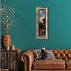 «Пророк Аввакум, несомый ангелом, и Даниил во рву львином» в интерьере классической гостиной с зеленой стеной над диваном
