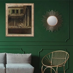 «Художник в Венеции 2» в интерьере классической гостиной с зеленой стеной над диваном