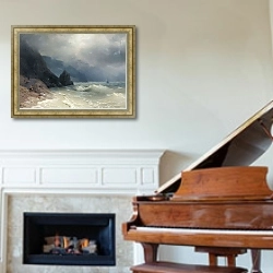 «Берег моря» в интерьере классической гостиной над камином