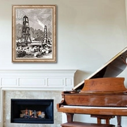 «Источник нефти в Ойл-Крике, США, копия гравюры ок. 1870г» в интерьере классической гостиной над камином